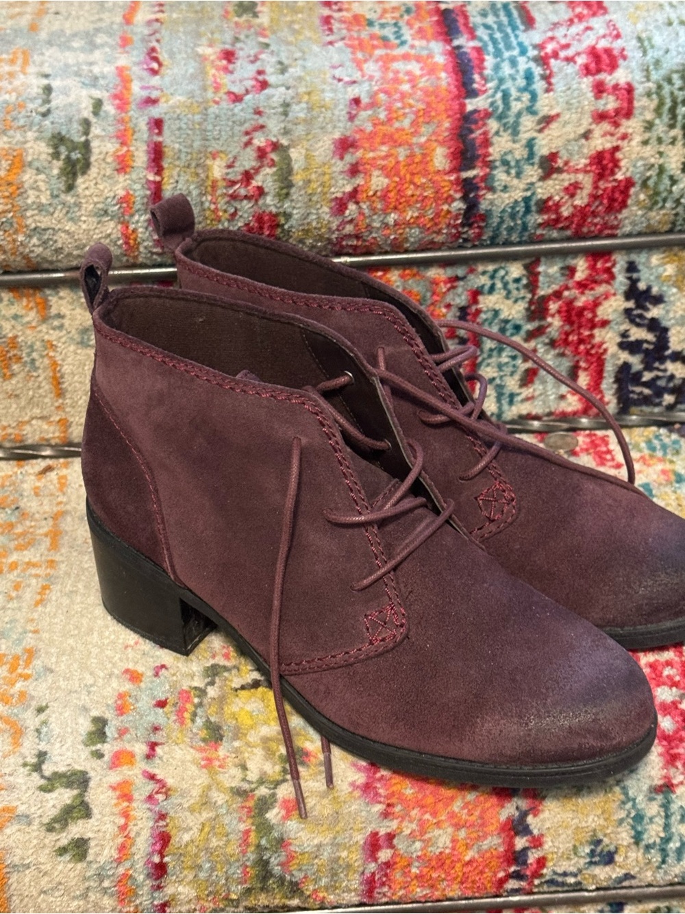 Clarks Plum Suede Lace-Up Ankle Booties